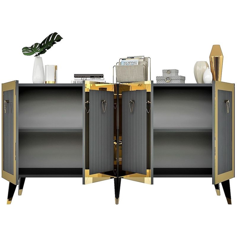 24MALL Μπουφές 24Mall Barto από Μοριοσανίδα 150x80x40 cm - Ανθρακί/Χρυσός