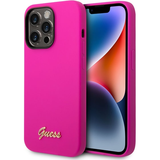 Guess “vintage Script Gold Logo Collection” Σκληρή Θήκη Προστασίας Από Σιλικόνη – Apple Iphone 14 Pro (φουξια) image 3