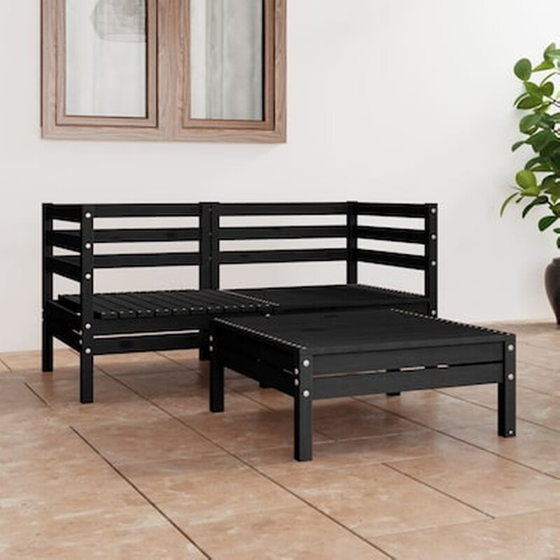 VIDAXL Vidaxl Σαλόνι Κήπου Σετ 3 Τεμαχίων Μαύρο Από Μασίφ Ξύλο Πεύκου