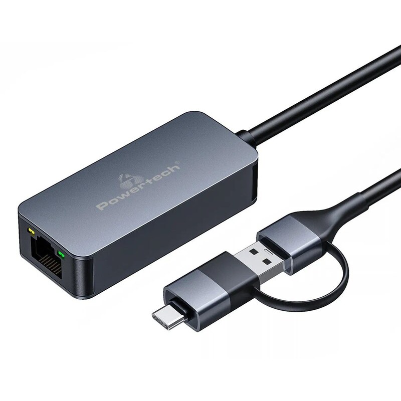 Powertech Αντάπτορας Δικτύου Ptr-0149, Usb Και Usb-c, 1000 Mbps, Γκρι POWERTECH