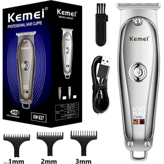 KEMEI KM-637 Κουρευτική Μηχανή Επαναφορτιζόμενη Ασημί image 1