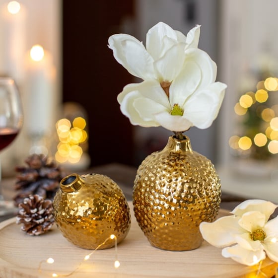 Χριστουγεννιάτικο Βάζο Baden Κεραμικό Πλάγιο 9 cm - Χρυσό image 1