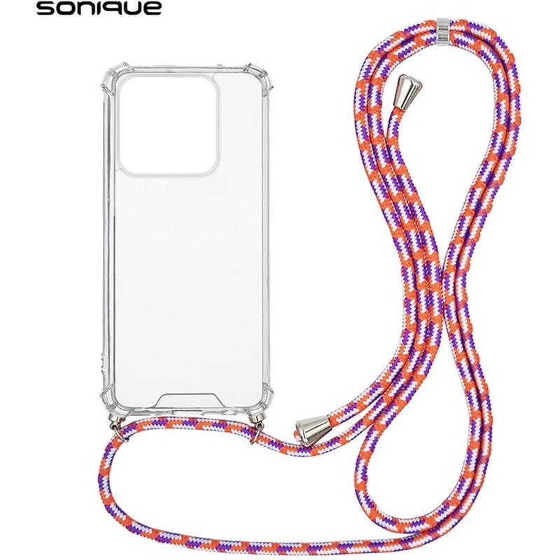 SONIQUE Θήκη Xiaomi Xiaomi 14 - Sonique Armor Σιλικόνης Με Κορδόνι Rainbow Κοραλλί - Clear