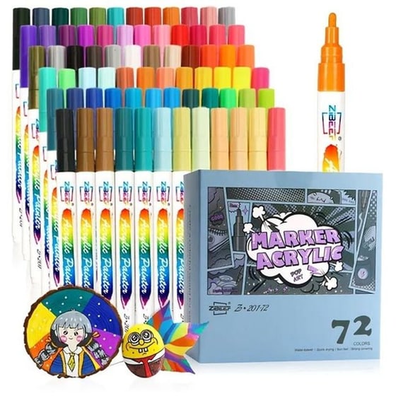 Ακρυλικοί Μαρκαδόροι Ζωγραφικής Zibeef για Ύφασμα, Μέταλλο, Γυαλί 1.5 mm (72 Τεμάχια) image 1