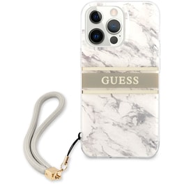 Guess  Quot;marble Collection Quot; Printed Stripe Θήκη Προστασίας Με Όψη Μαρμάρου Και Κορδονάκι Χειρός – Iphone 13 Pro Max (γκρι/λευκό)