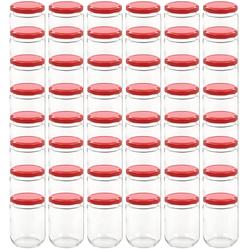 Βάζο Αποθήκευσης Τροφίμων Vidaxl Γυάλινο 230ml 48 Τμχ - Διάφανο/Κόκκινο