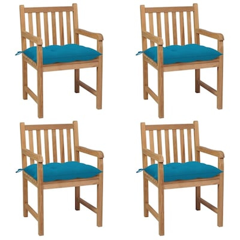 Vidaxl Καρέκλες Κήπου 4 Τεμ. Από Μασίφ Ξύλο Teak Με Γαλάζια Μαξιλάρια