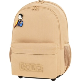 Σχολική Τσάντα Πλάτης Polo Pins Beige (+δώρο Πορτοφολάκι Polo)
