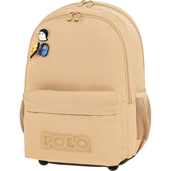 Σχολική Τσάντα Πλάτης Polo Pins Beige (+δώρο Πορτοφολάκι Polo) image 0