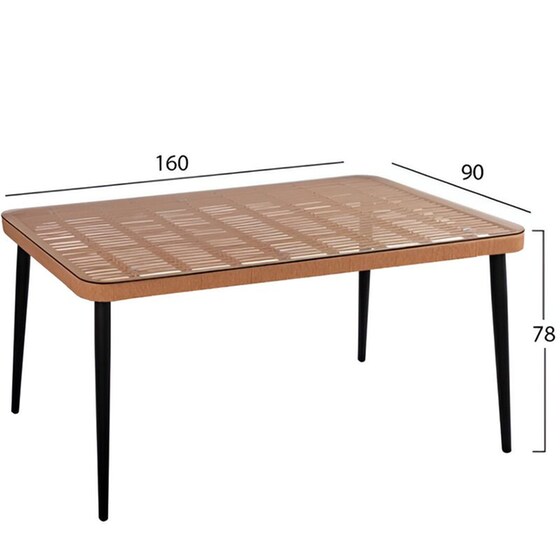 Τραπεζαρία Εξωτερικού Χώρου Homemarkt ALLEGRA HM5538 από Μέταλλο/Ρατάν 160x90x78 cm - Μπεζ/Μαύρη image 1