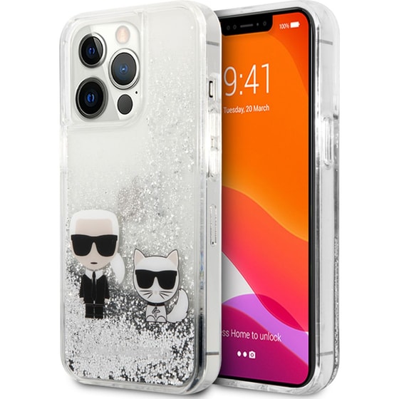 Θήκη Apple iPhone 13 Pro Max - Karl Lagerfeld Transparent Hard Case Karl+Choupette - Clear/Glitter Silver image 2