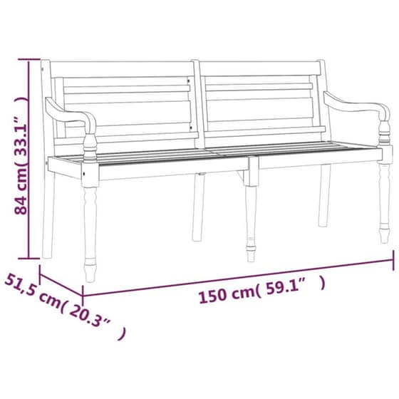 Παγκάκι Κήπου VidaXL Batavia από Μασίφ Ξύλο Teak 150x51.5x84 cm - Καφέ image 5