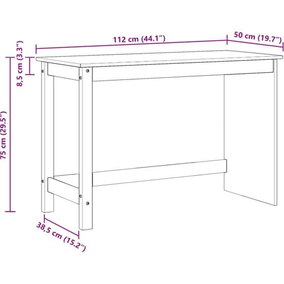 Γραφείο VidaXL από Μασίφ Ξύλο Πεύκου 112x50x75 cm - Λευκό image 8