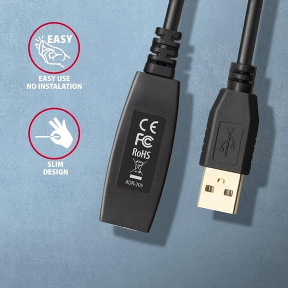 Καλώδιο USB 2.0 AXAGON ADR-205 USB-A Male σε USB-A Female - Μαύρο image 2