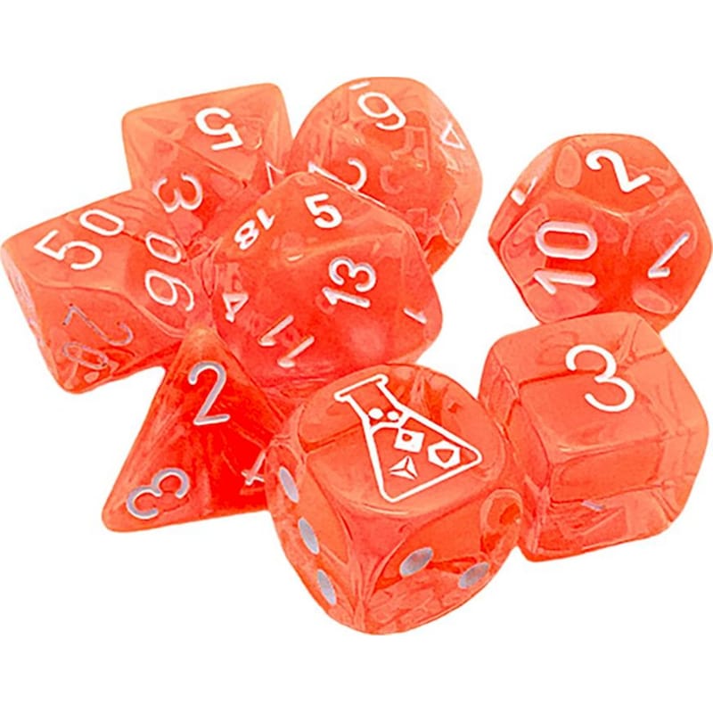 Σετ Ζάρια - 7 Dice Set Translucent Neon Orange With White (bonus Die) Chessex