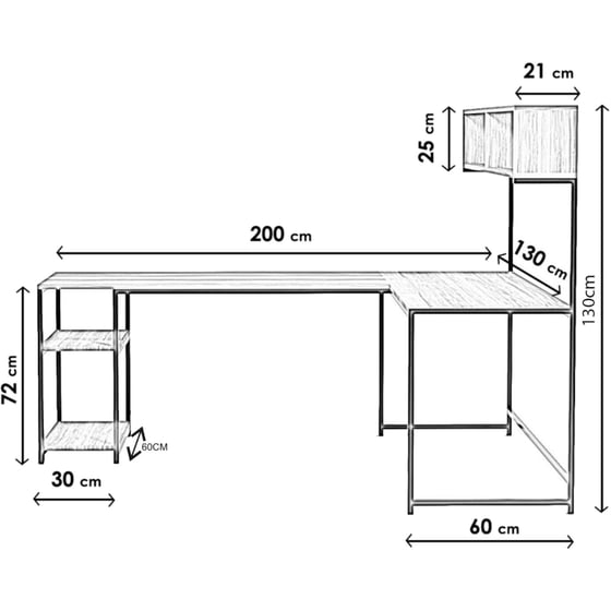 Γωνιακό Γραφείo 24Mall Mentre από Μοριοσανίδα 200x60x72 cm - Καφέ/Μαύρο image 7