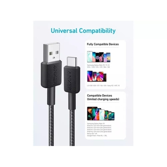 Καλώδιο Anker 322 A81H6G11 USB-Α σε USB-C 15W 1.8m - Μαύρο image 1