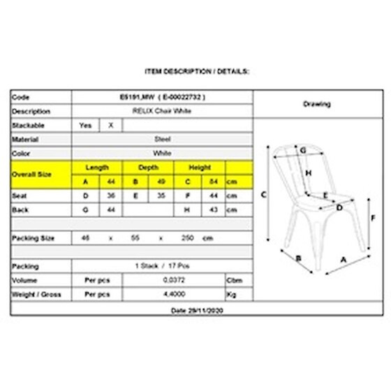 Καρέκλα Woodwell Μεταλλική  Συσκευασία 10 Τεμάχια C9757 45x51x85cm - Άσπρη image 3