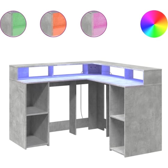 Γραφείο VidaXL με LED από Επεξεργασμένο Ξύλο 130x130x91 cm - Γκρι Σκυροδέματος image 2