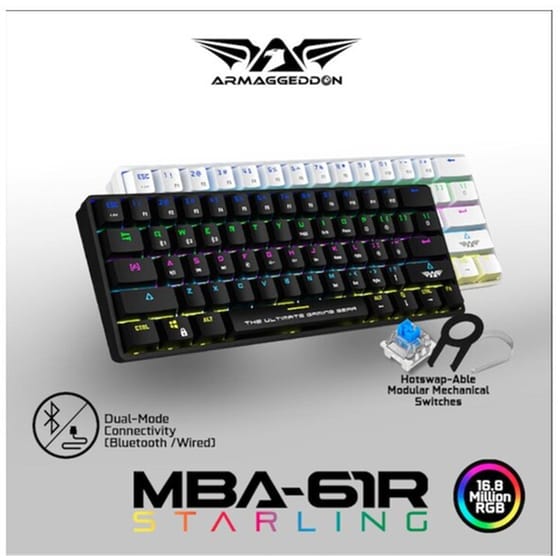 Armaggeddon MBA 61R Starling Ασύρματο Gaming Μηχανικό Πληκτρολόγιο 60% με Outemu Blue διακόπτες και RGB φωτισμό (US) Λευκό image 2