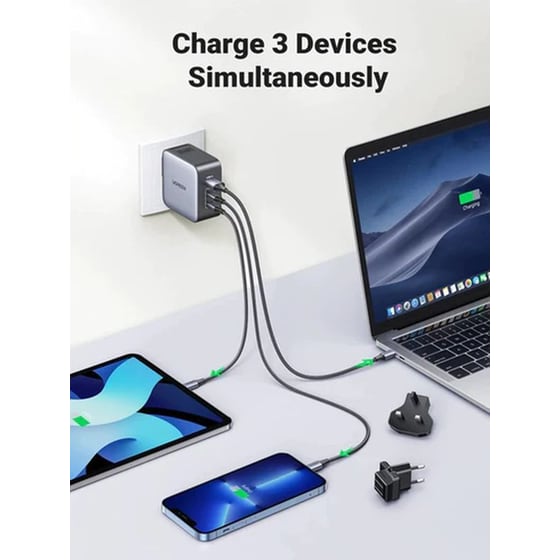 Φορτιστής Πρίζας Ugreen Travel 1x USB-Α, 2x USB-C 65W - Grey image 1