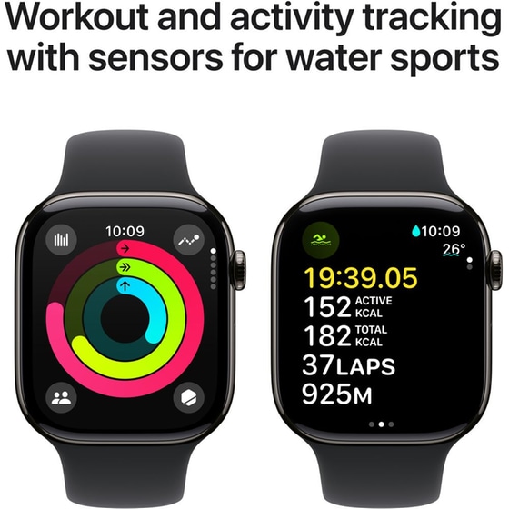 Apple Watch Series 10 GPS + Cellular 46mm Slate Titanium Case with Black Sport Band - M/L image 1