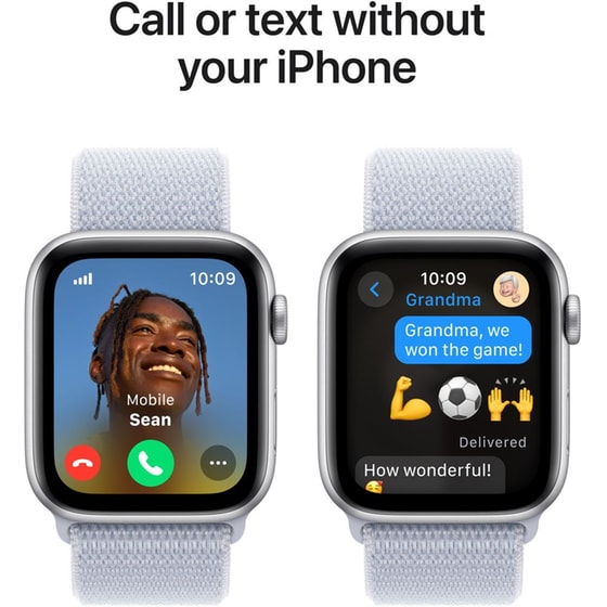 Apple Watch SE GPS + Cellular 44mm Silver Aluminum Case with Blue Cloud Sport Loop image 3