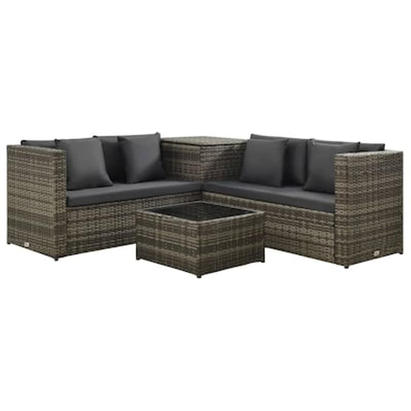 Σετ Σαλόνι Κήπου Vidaxl από Συνθετικό Ρατάν με Μαξιλάρια 4 Τμχ - Γκρι VIDAXL