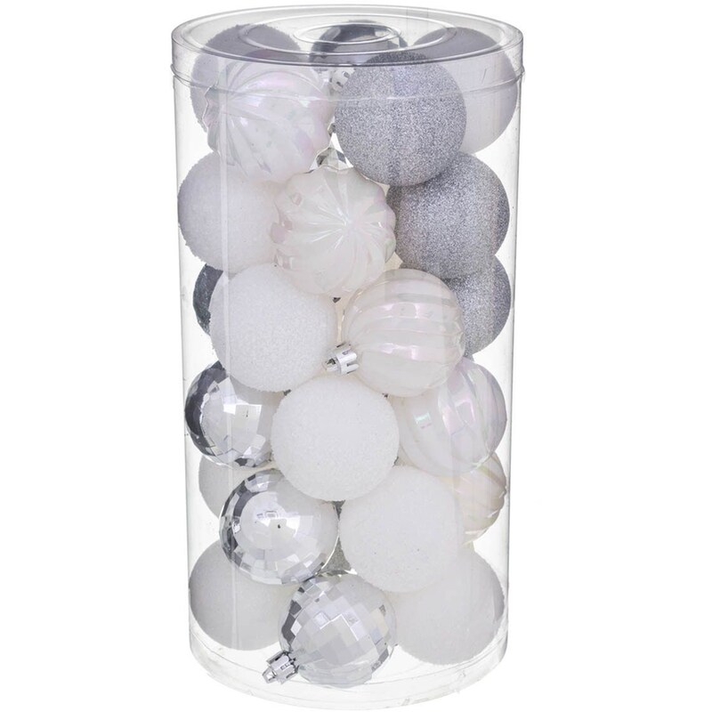 Σετ Χριστουγεννιάτικα Στολίδια Spitishop A-s White/silver 129157ab Πλαστικό 30 Τμχ - Μπάλα