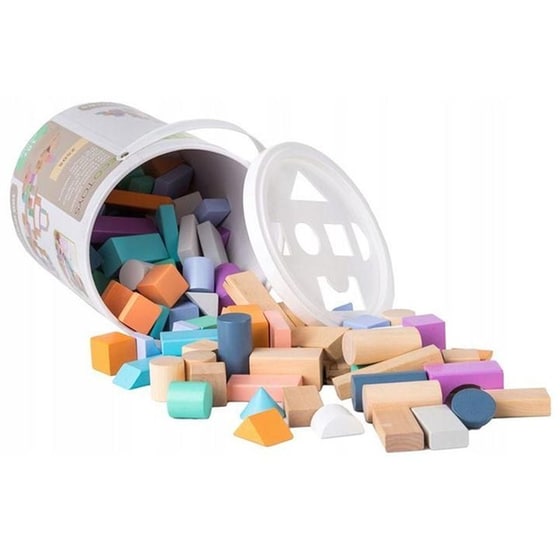 Σετ Ξύλινα Παιδικά Χρωματιστά Τουβλάκια Ecotoys 100 Κομμάτια image 3