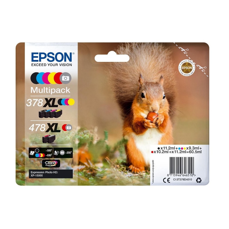 Epson 378XL Πολλαπλό / Μαύρο Πακέτο 6 Μελανιών Εκτυπωτή C13T379D4010 EPSON