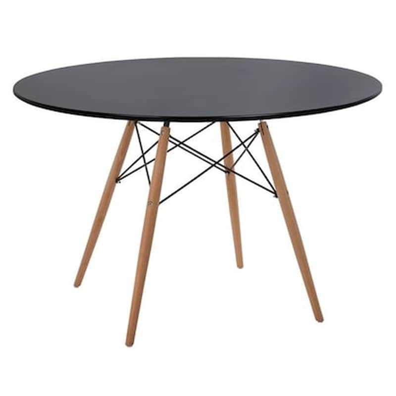 HOMEMARKT Τραπεζι Minimal Hm8454 02 Μαυρο Με Ξυλινα Ποδια Οξια Φ120χ74υ Εκ