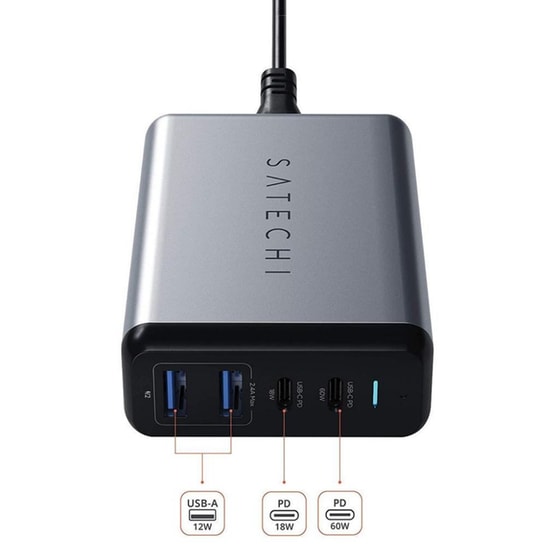 Φορτιστής Πρίζας Satechi 3port 2x Usb-C, Usb 100W - Space Grey image 1