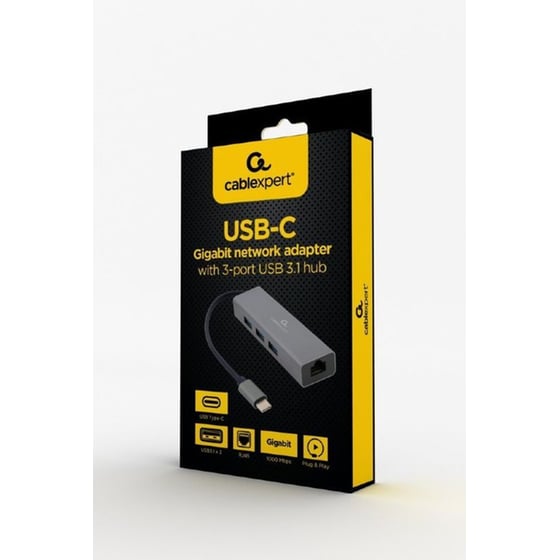 USB Hub Gembird A-CMU3-LAN-01 USB 3.1 με 4 θύρες - Γκρι image 1