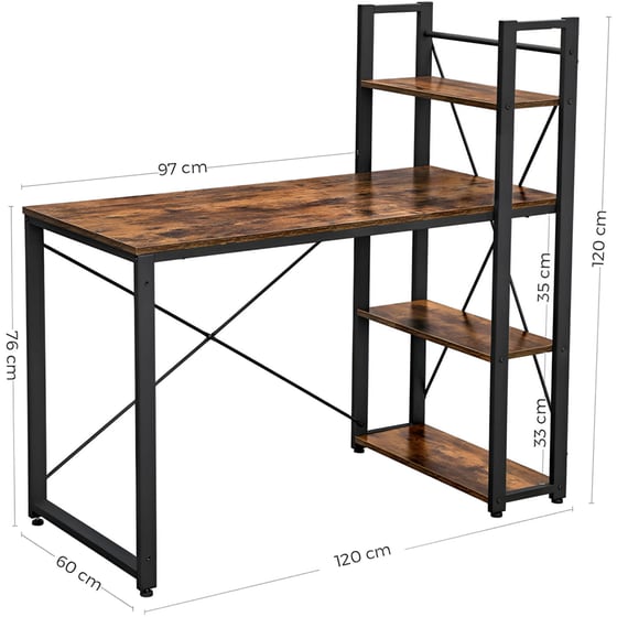 Γραφείο Βιβλιοθήκη Vasagle από Μοριοσανίδα 120x60cm - Μαύρο/Καφέ image 2