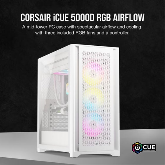 Corsair Mid Tower Atx Case 5000d Rgb Windowed Airflow Tempered Glass - White - Cc-9011243-ww image 1