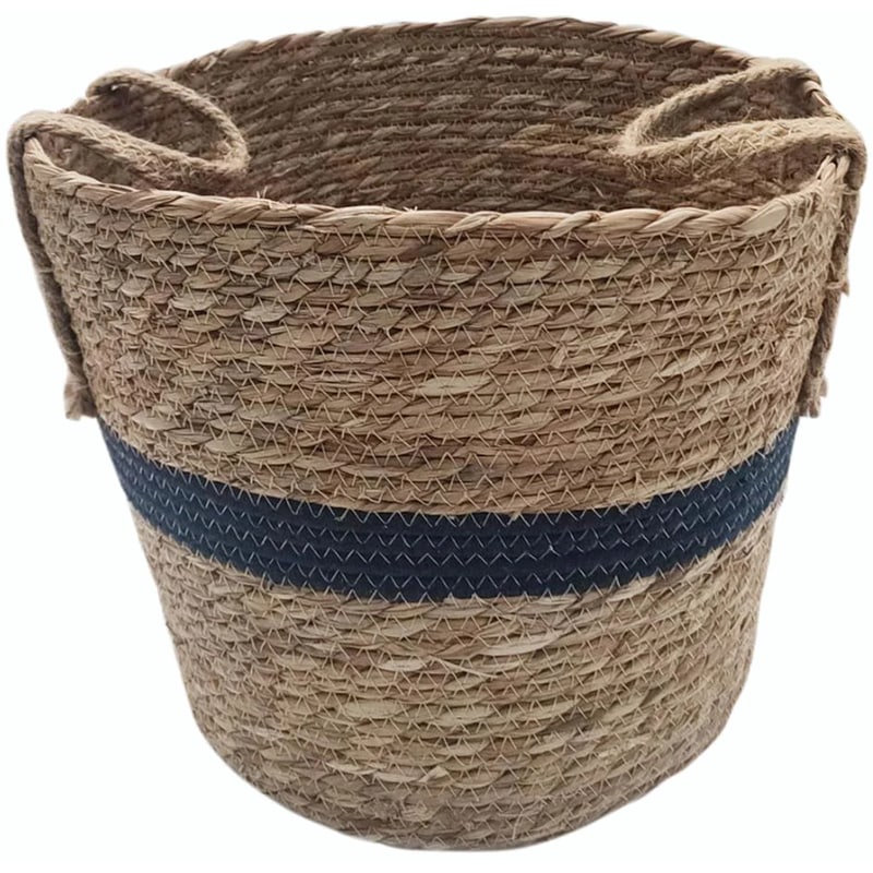 MOD Διακοσμητικό Καλάθι Mod Ψάθινο 32x29 cm - Μπεζ/Μπλε