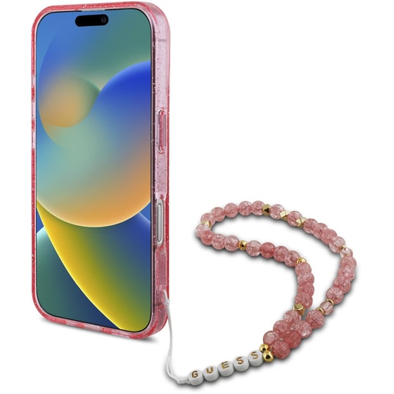 Θήκη Apple iPhone 16 Guess glitter Pearl Strap - Ροζ image 4