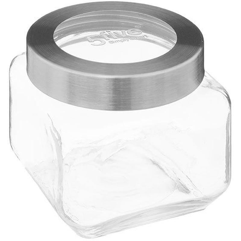 Δοχείο Αποθήκευσης Τροφίμων Spitishop Γυάλινο 11.4x11.4x11cm - Διάφανο/Ασημί