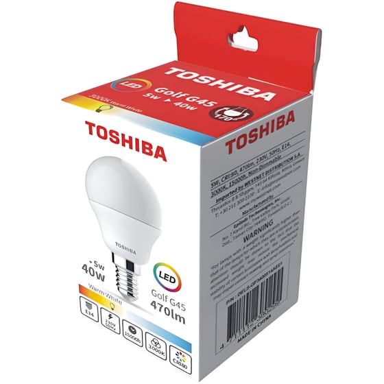 Λάμπα LED Toshiba G45 E14 5W 3000K - Θερμό Λευκό image 0