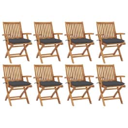 Vidaxl Καρέκλες Κήπου Πτυσσόμενες 8 Τεμ. Μασίφ Ξύλο Teak Με Μαξιλάρια