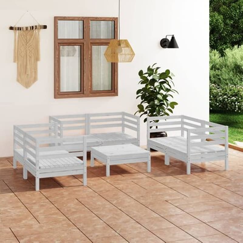 VIDAXL Vidaxl Σαλόνι Κήπου Σετ 7 Τεμαχίων Λευκό Από Μασίφ Ξύλο Πεύκου