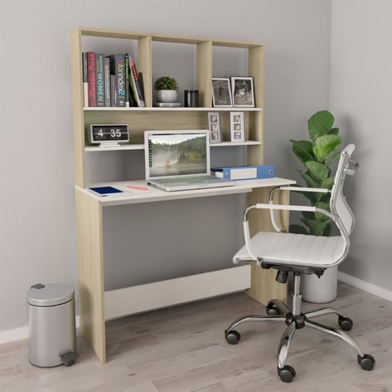 Γραφείο VidaXL με Ράφια από Μοριοσανίδα 110x45x157 cm - Λευκό/Sonoma Δρυς image 1