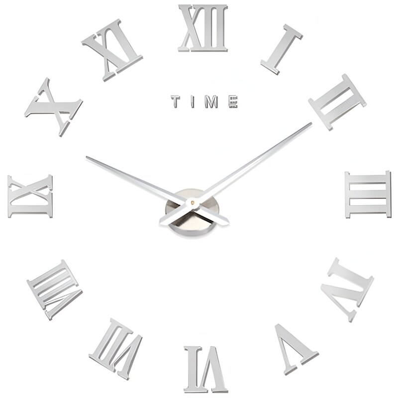 OEM Αυτοκόλλητο Αναλογικό Ρολόι Τοίχου Φ70-120 cm - Ασημί