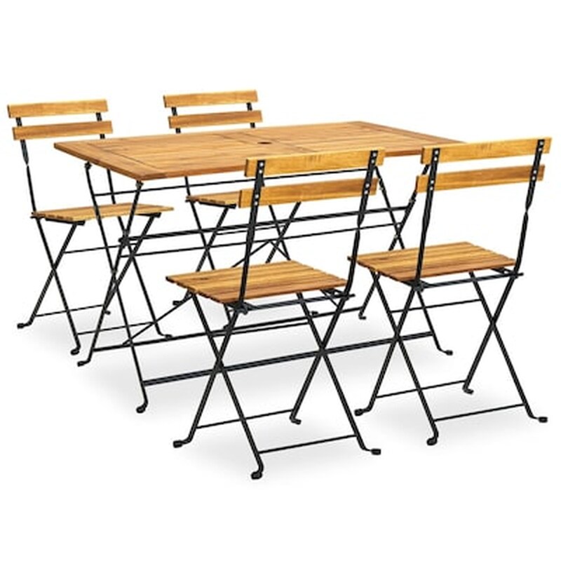 Vidaxl Σετ Τραπεζαρίας Εξ. Χώρου Πτυσσόμενο 5 Τεμ. Μασίφ Ξύλο Ακακίας VIDAXL