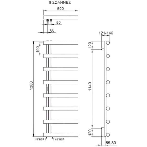 THERMO ACC13850-411 50 X 138 Black Brushed PVD Θερμαντική Πετσετοκρεμάστρα image 1