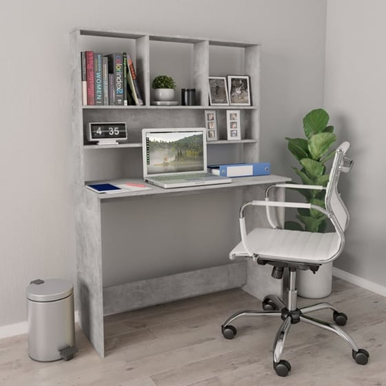 Γραφείο VidaXL με Ράφια από Μοριοσανίδα 110x45x157 cm - Γκρι Σκυροδέματος image 1