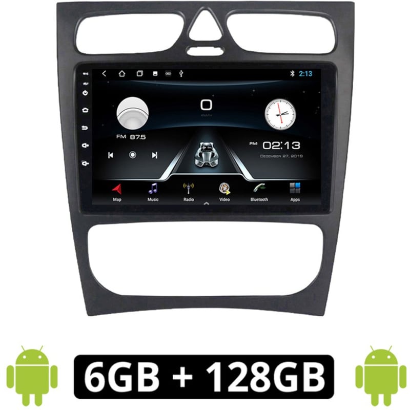 Ηχοσύστημα με Οθόνη Αφής 9 Android GPS Wi-Fi Bluetooth 6GB/128GB για Mercedes C W203 (1999-2004) - Μαύρο