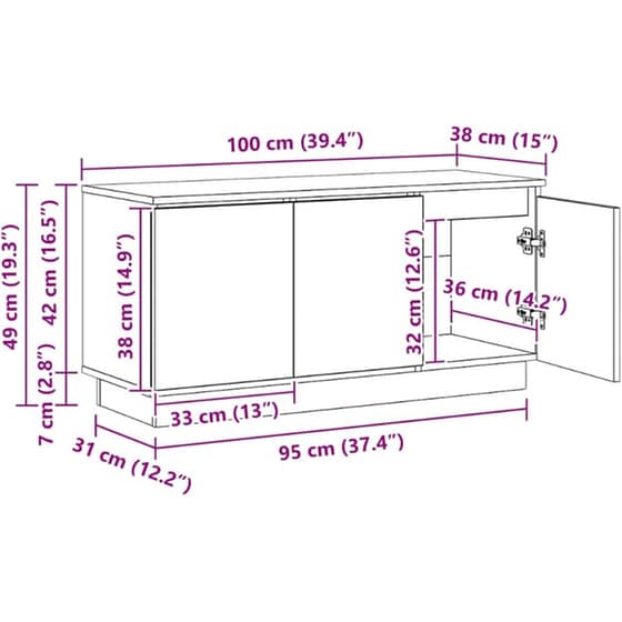 Έπιπλο Τηλεόρασης VidaXL με LED 100 x 38 x 49 cm - Artisan Δρυς image 15