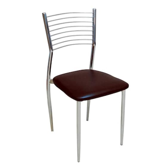 Καρέκλα Woodwell Μεταλλική Χρωμίου/Δερματίνη Pvc Σετ 6 Τμχ - Σκούρο Καφέ image 0